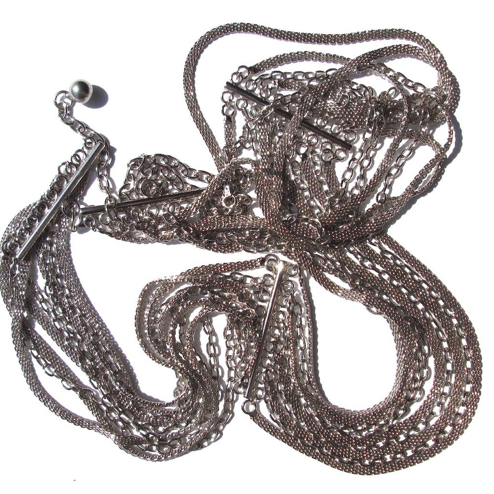 Vintage Multi Strand Chain Belt Shiny Silver Tone Mesh